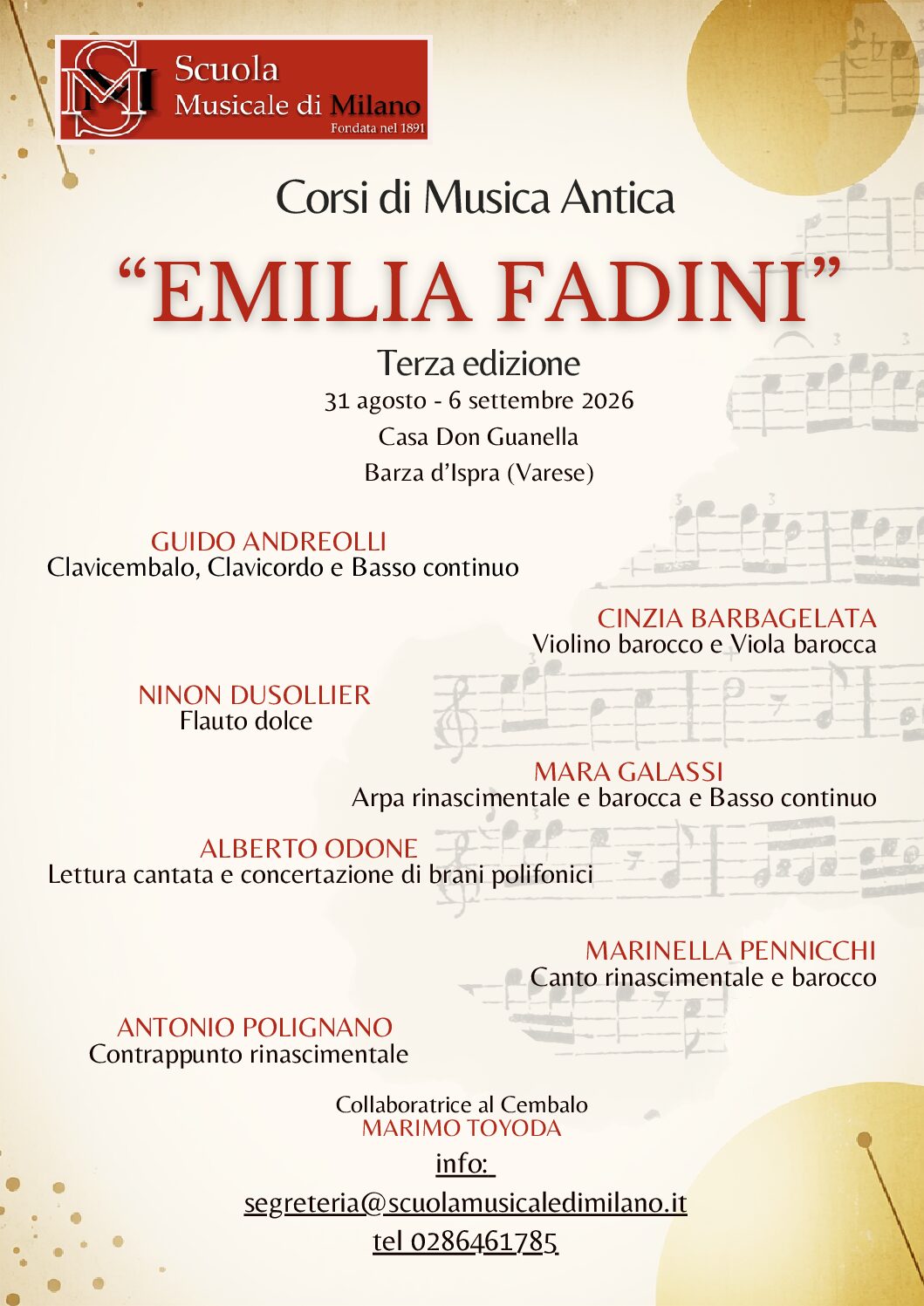 Terza edizione dei Corsi estivi di Musica Antica intitolati ad Emilia Fadini / Third Edition of the Early Music Summer Courses Dedicated to Emilia Fadini