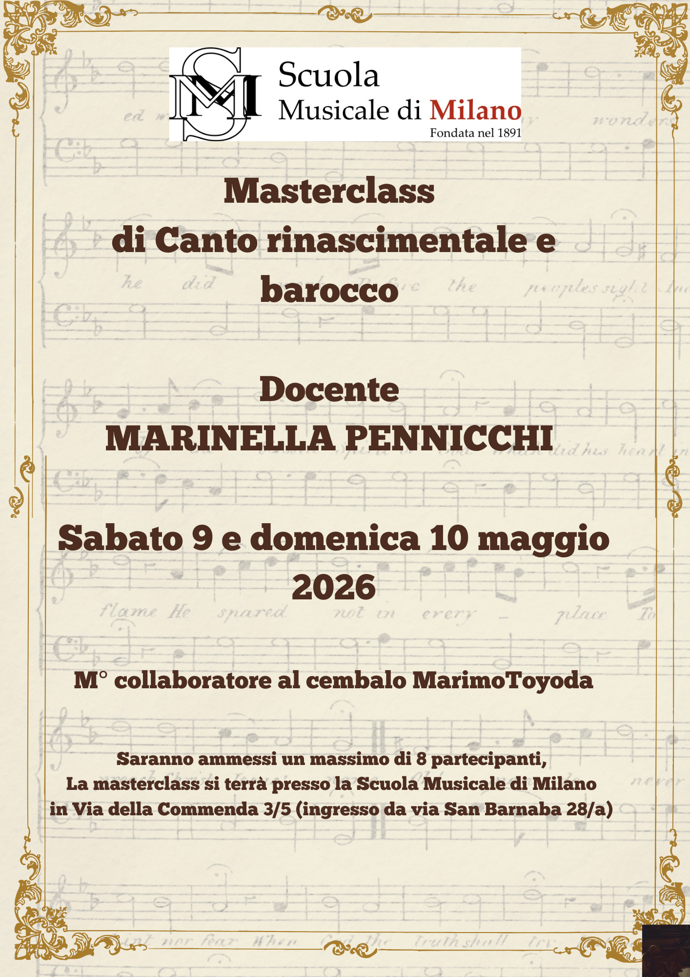 Masterclass Canto Rinascimentale e Barocco  Docente Marinella Pennicchi